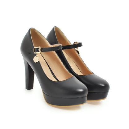 Ankle Strap Round Head Platform High Heel Women Pumps