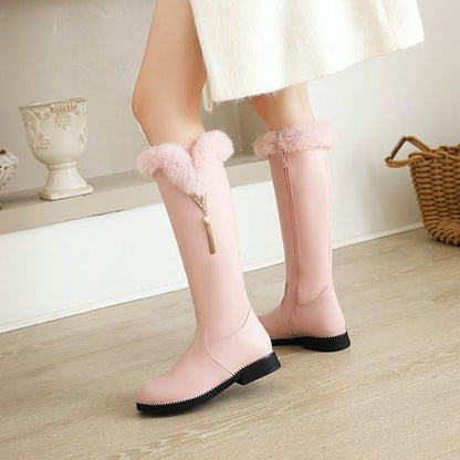 Women Rhinestone Mid Heels Tall Boots