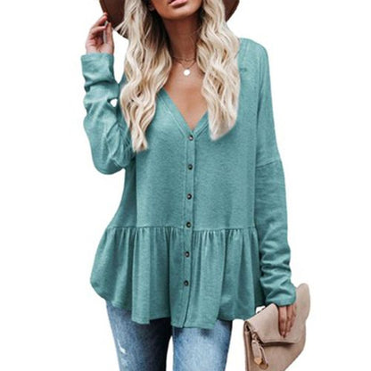 Women Mid-length Single-breasted Buttoned Long-sleeved Cardigan Irregular Hem Tops