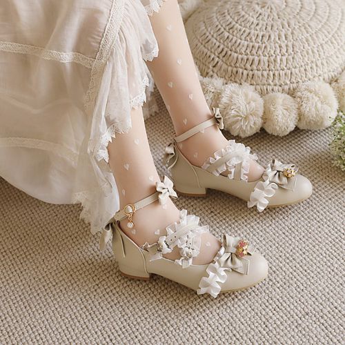 Women Chunky Heel Pumps Mary Janes Shoes with Bowtie