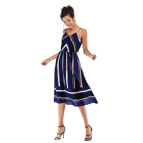 Striped Swing Skirt Irregular Chiffon Women Dresses