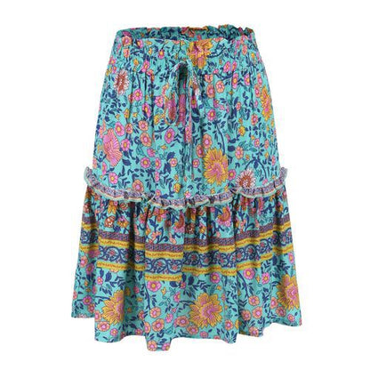 High Waist Printed Split Joint Holiday Cotton Short Women Skirts