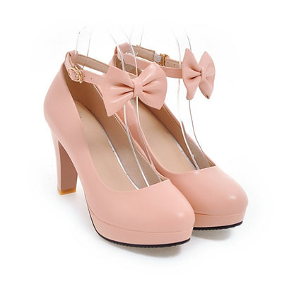 Shallow Mouth Platform Pumps High Heel with Butterfly Knot