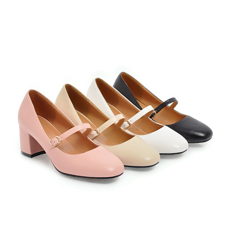 Shallow Mouth Square Head Thick Heel Student Shoes Women Chunky Heels Pumps