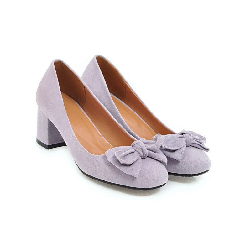 Sweet Butterfly Knot Suede Thick Heel Middle Heels Women Pumps