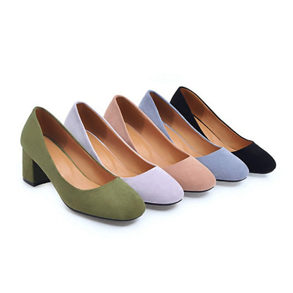 Square Head Rough Heel Middle Heels Women Chunky Pumps