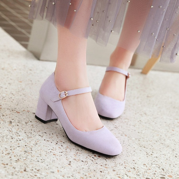 Casual Square Toe Buckle Mary Janes Women's Chunky Heels Pumps