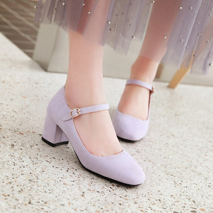 Casual Square Toe Buckle Mary Janes Women's Chunky Heels Pumps