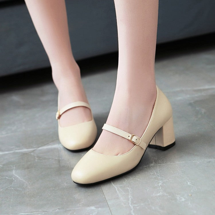 Shallow Mouth Square Head Thick Heel Student Shoes Women Chunky Heels Pumps