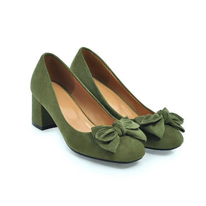 Sweet Butterfly Knot Suede Thick Heel Middle Heels Women Pumps