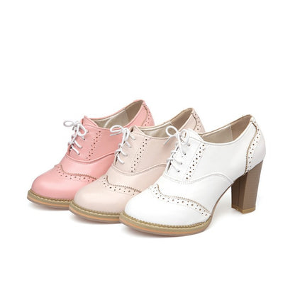 Round Toe Lace Up High Heels Oxford Shoes