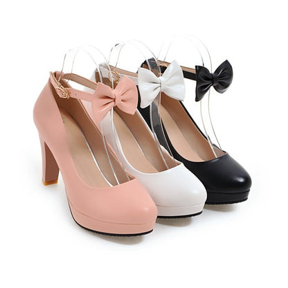 Shallow Mouth Platform Pumps High Heel with Butterfly Knot