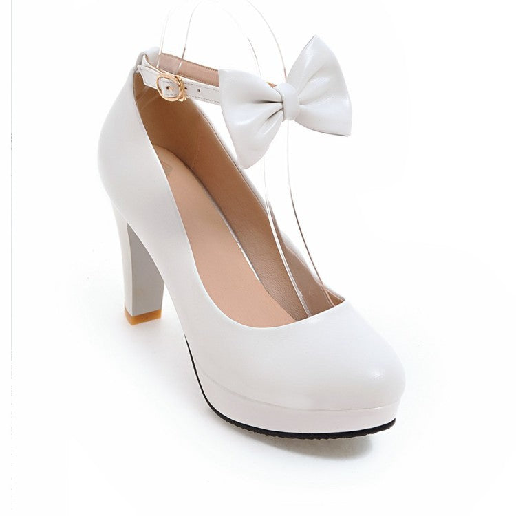 Shallow Mouth Platform Pumps High Heel with Butterfly Knot