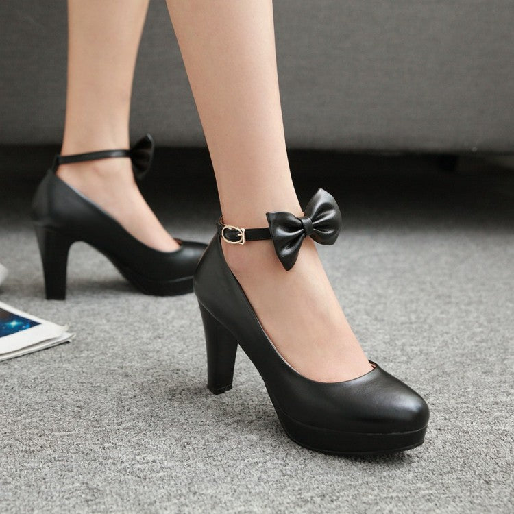 Shallow Mouth Platform Pumps High Heel with Butterfly Knot