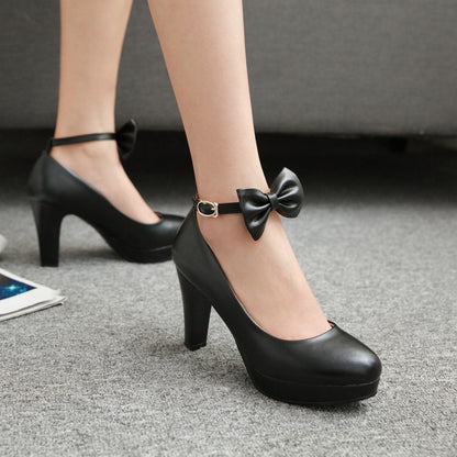 Shallow Mouth Platform Pumps High Heel with Butterfly Knot