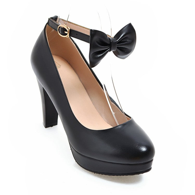 Shallow Mouth Platform Pumps High Heel with Butterfly Knot