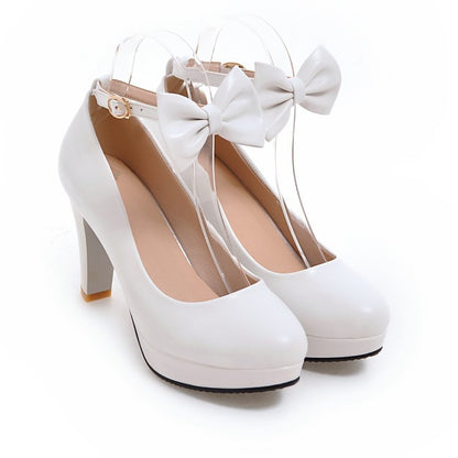 Shallow Mouth Platform Pumps High Heel with Butterfly Knot