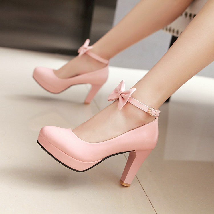 Shallow Mouth Platform Pumps High Heel with Butterfly Knot