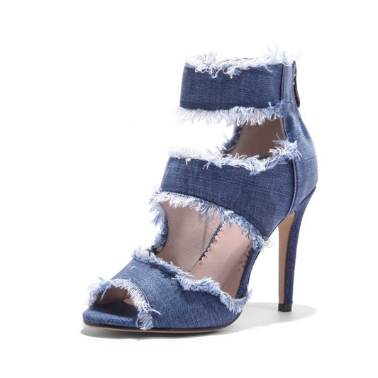 Women's High Heel Denim Fishmouth Stiletto Heel Sandals