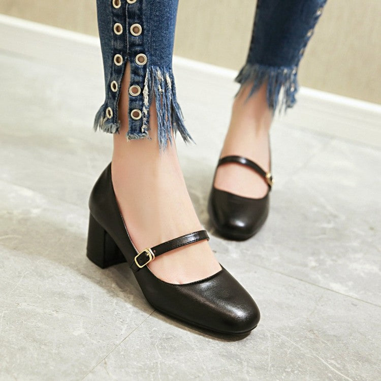 Shallow Mouth Square Head Thick Heel Student Shoes Women Chunky Heels Pumps