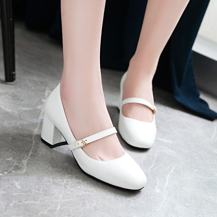 Shallow Mouth Square Head Thick Heel Student Shoes Women Chunky Heels Pumps