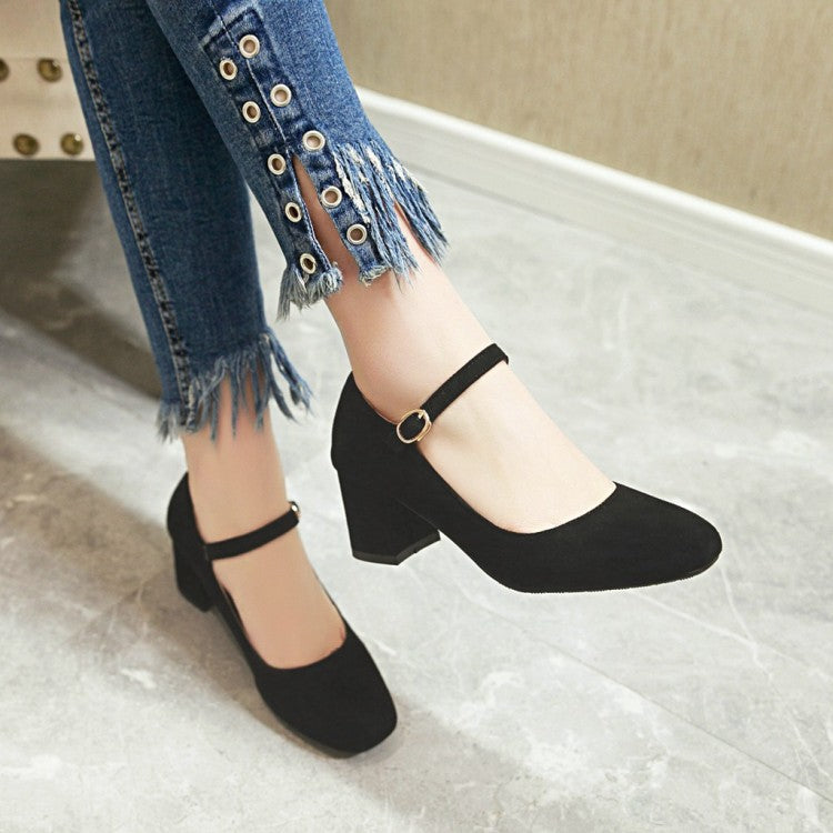 Casual Square Toe Buckle Mary Janes Women's Chunky Heels Pumps