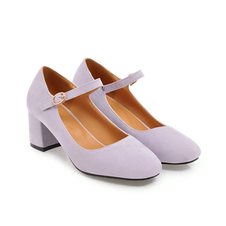 Casual Square Toe Buckle Mary Janes Women's Chunky Heels Pumps