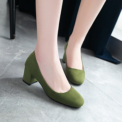 Square Head Rough Heel Middle Heels Women Chunky Pumps