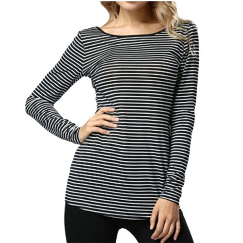 Back Cross-striped Top Spring SlimMed Down  Women T Shirts