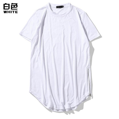 Men's Personality Street Style Double Zipper Long Round Neck T-shirt