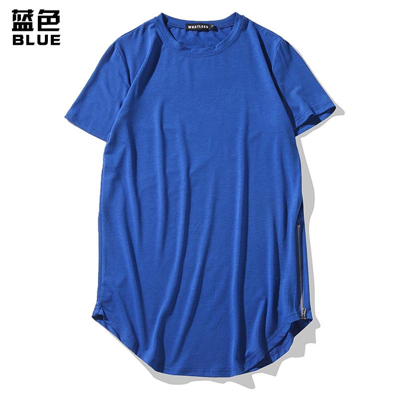 Men's Personality Street Style Double Zipper Long Round Neck T-shirt