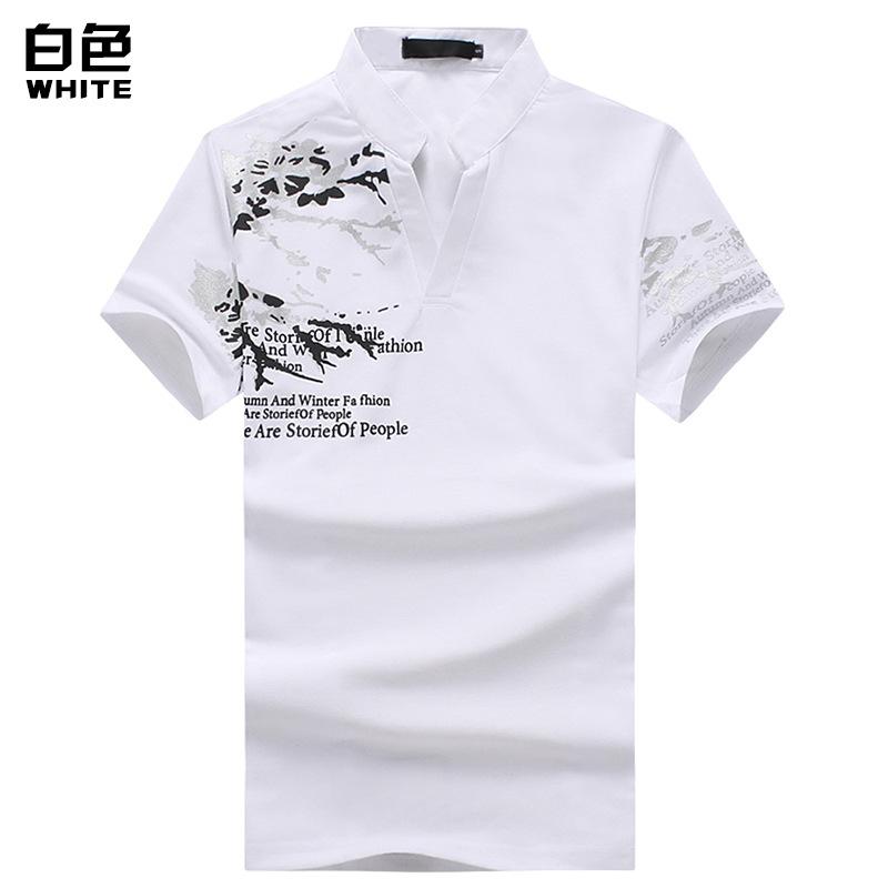 Men's Printing Henry Stand-Up Collar Short Sleeves Plus Size T-shirt