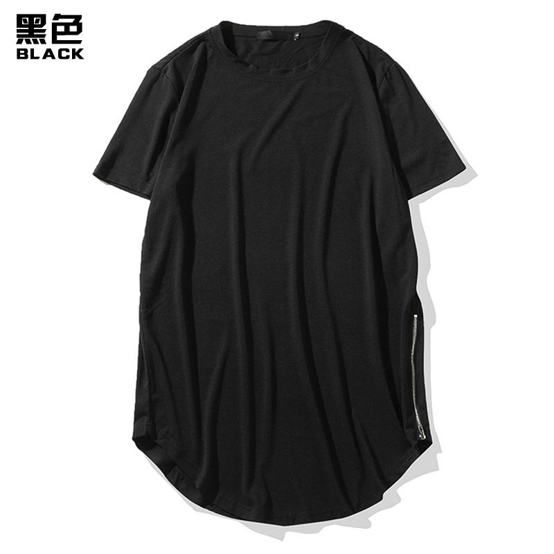 Men's Personality Street Style Double Zipper Long Round Neck T-shirt