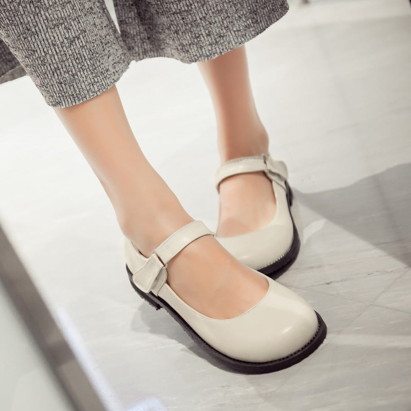 Girls Retro Round Head Middle School Flat Shoes