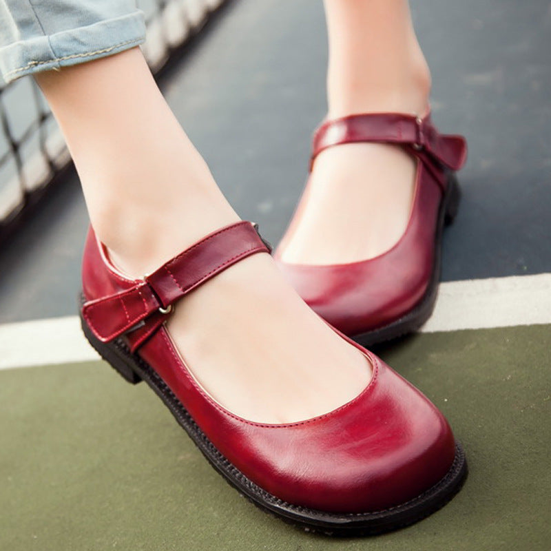 Girls Retro Round Head Middle School Flat Shoes