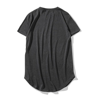 Men's Personality Street Style Double Zipper Long Round Neck T-shirt