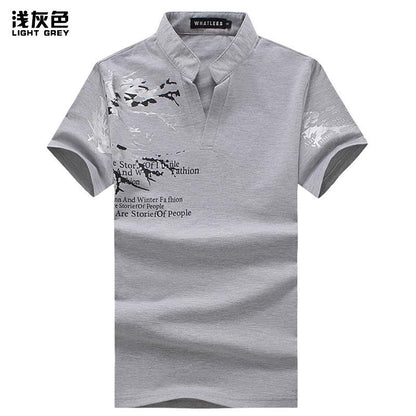 Men's Printing Henry Stand-Up Collar Short Sleeves Plus Size T-shirt