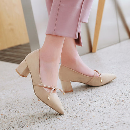 Shallow Mouth Pointed Toe Women's Pumps Middle Heels Shoes