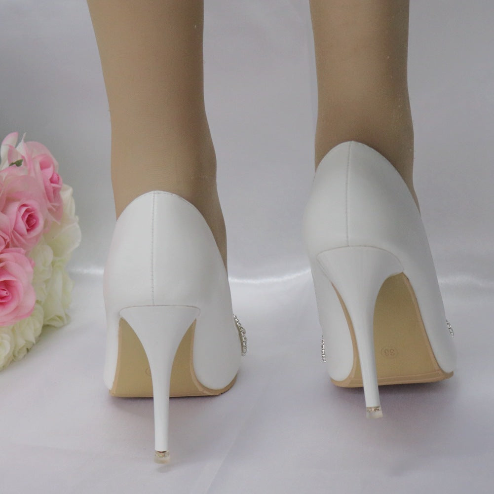 Women Pointed Toe Rhinestone Stiletto Heel Pumps Wedding Shoes