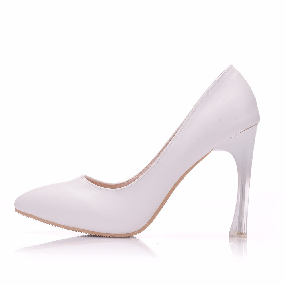 Women Crystal Pointed Toe Ribbons Stiletto Heel Wedding Pumps