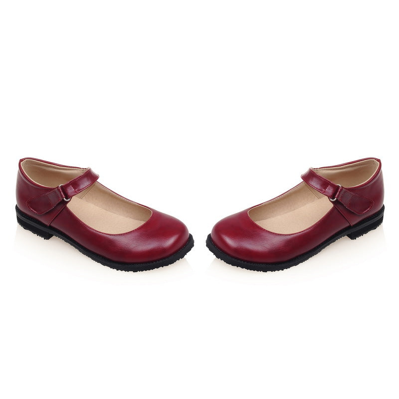 Girls Retro Round Head Middle School Flat Shoes