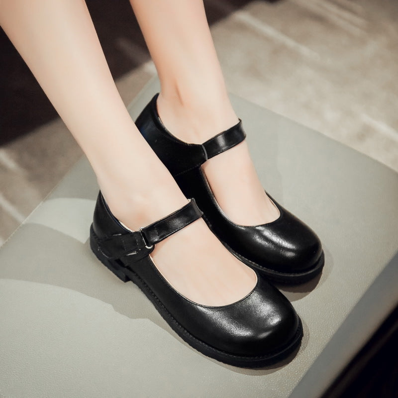Girls Retro Round Head Middle School Flat Shoes
