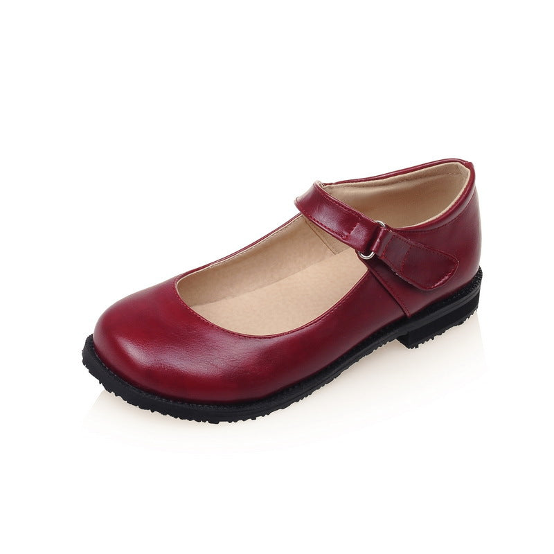 Girls Retro Round Head Middle School Flat Shoes