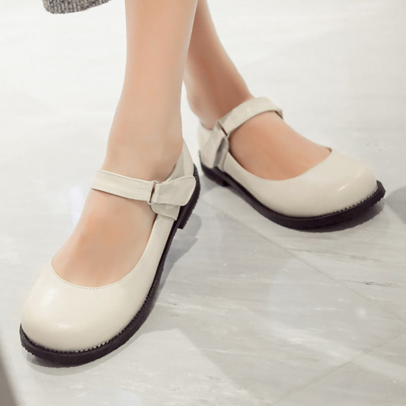 Girls Retro Round Head Middle School Flat Shoes