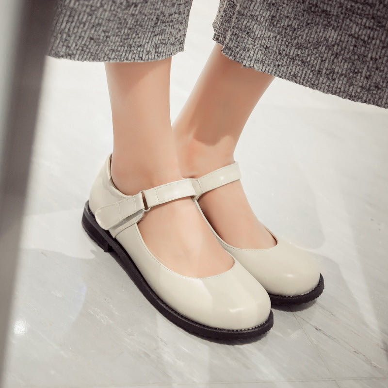 Girls Retro Round Head Middle School Flat Shoes