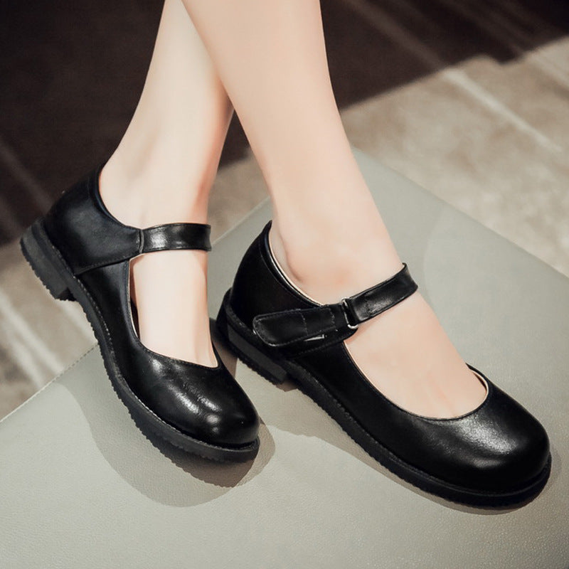 Girls Retro Round Head Middle School Flat Shoes