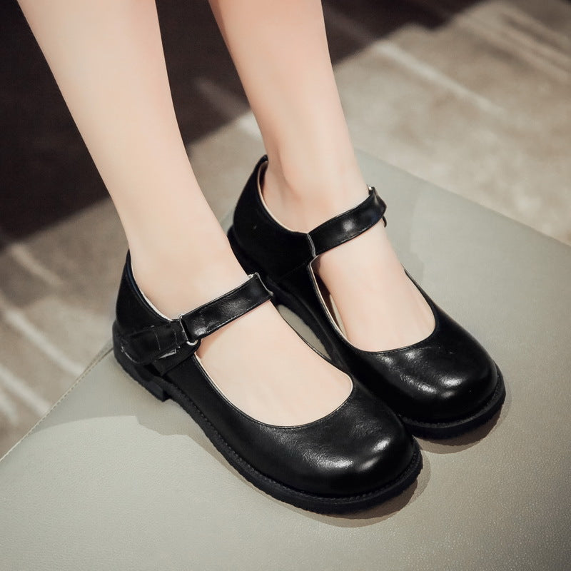 Girls Retro Round Head Middle School Flat Shoes