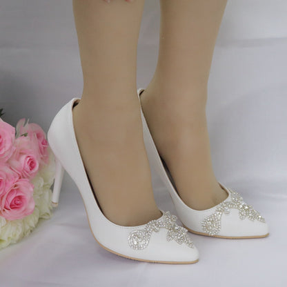 Women Pointed Toe Rhinestone Stiletto Heel Pumps Wedding Shoes