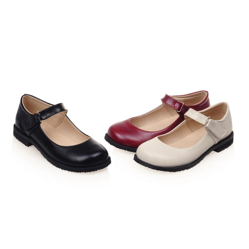 Girls Retro Round Head Middle School Flat Shoes
