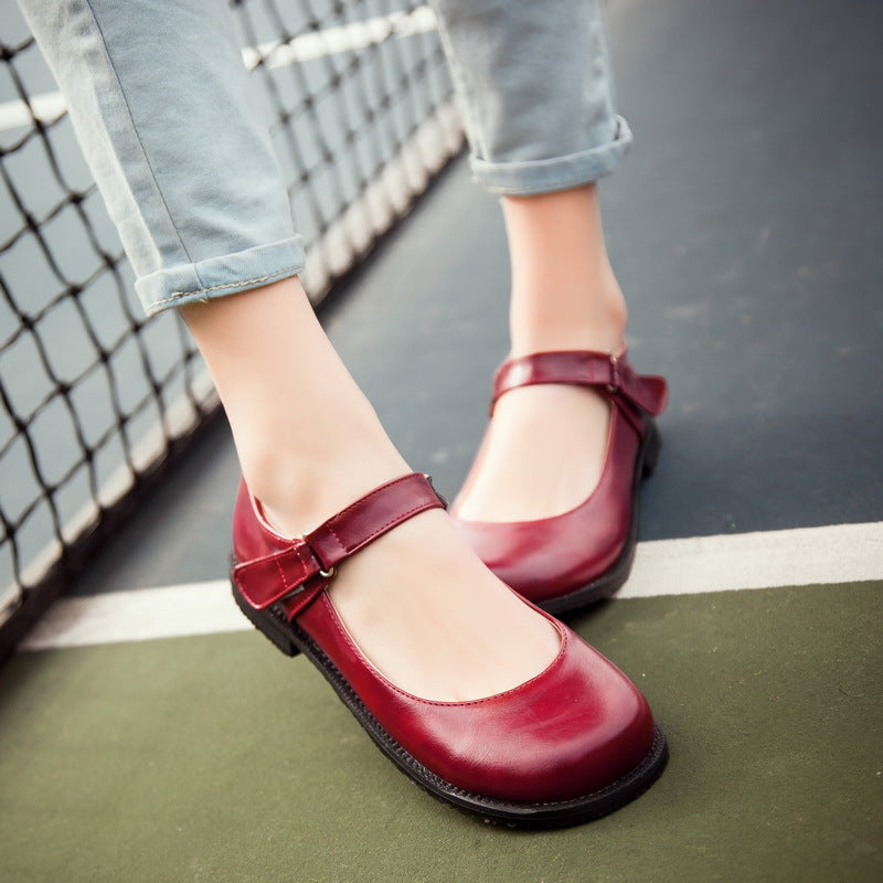 Girls Retro Round Head Middle School Flat Shoes